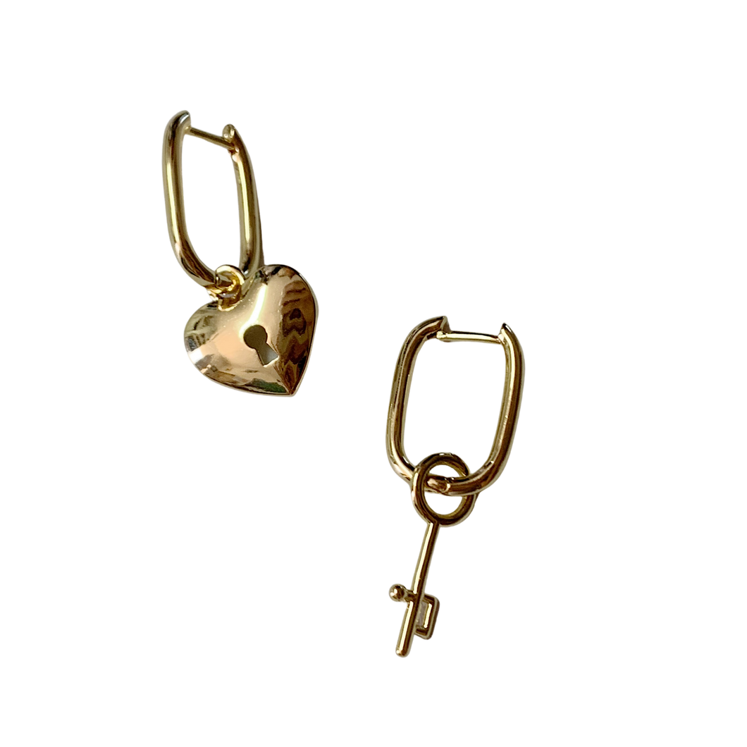 Heart & lock earrings